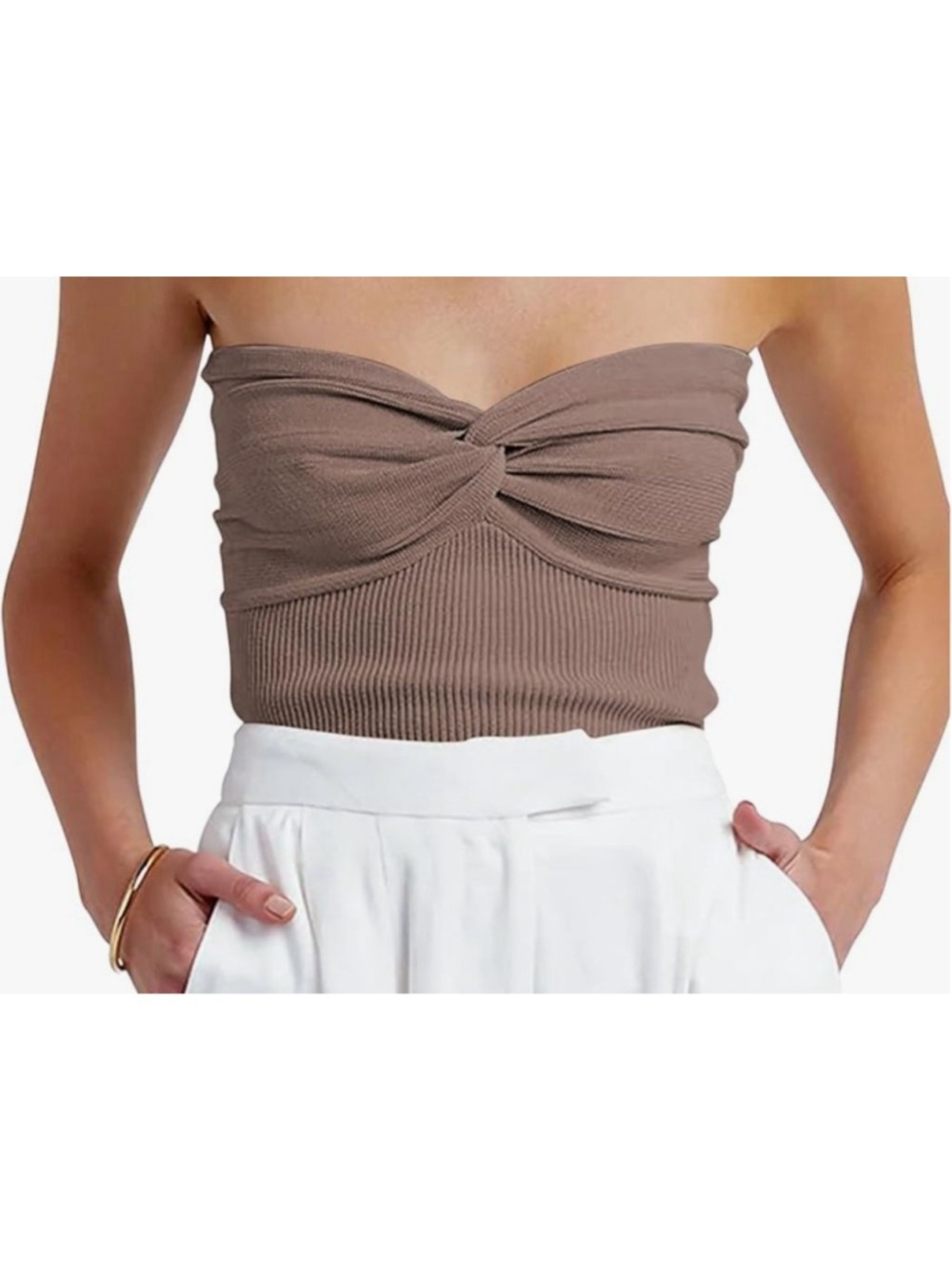 Women's ANRABESS NWT Brown Ribbed Knit Bandeau Tube Top S